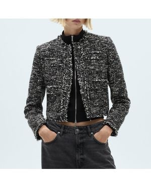 Mango Tweed Jacket With Frayed Ends - Black