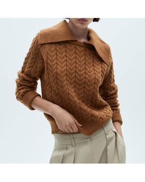 Mango Braided Jumper With Lapel Collar - Brown