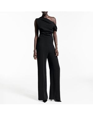 Mango Asymmetrical Jumpsuit With Draped Detail - Black