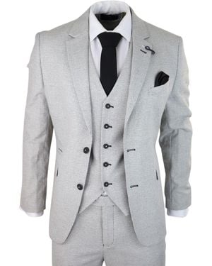 Infinity Leather 3 Piece Light Check Tweed Retro Classic Suit - Grey