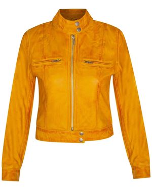 Infinity Leather Plain Leather Moto Biker Jacket-Braga - Yellow