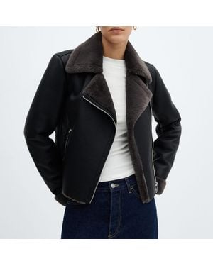 Mango Faux Shearling-Lined Jacket - Black