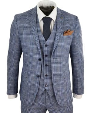Paul Andrew 3 Piece Tweed Check Vintage Retro Suit - Blue