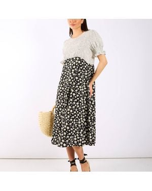 Needs No Label Daisy Spot Puff Sleeve Midi Dress - Black