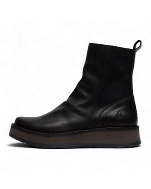 Fly London Reno053Fly Leather Zip Up Platform Comfort Ankle Boots - Black