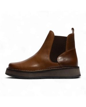 Fly London Camel Rawi131 Chelsea Leather Ankle Pull-On Classic Comfort Boots - Brown