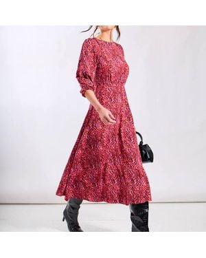 Needs No Label Animal 3/4 Sleeve Midi Dress - Red