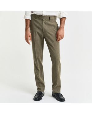 GANT Khaki Slim Cotton/Linen Suit Trousers - Green