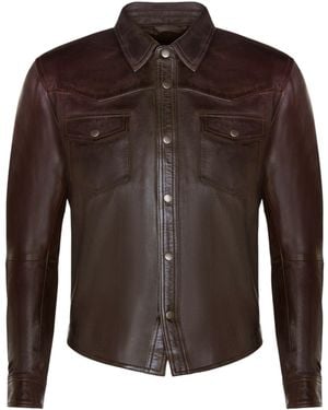 Infinity Leather Retro Denim Leather Shirt Jacket-Dorking - Brown
