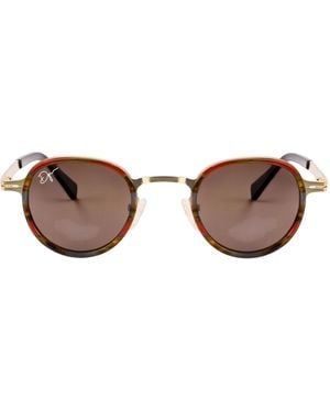Infinity Leather De-Gamme Retro Round Polarized Sunglasses - Brown