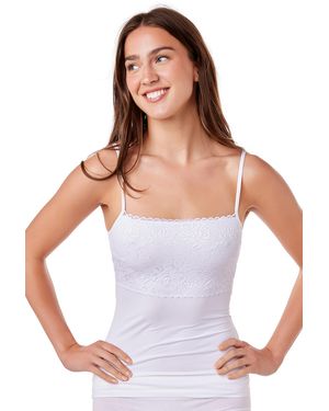 CAMILLE Floral Lace Trim Stretch Camisole - White