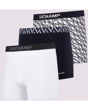 Duchamp Three Pack Monogram Print Cotton Boxer Briefs - Blue