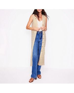 Boden Ivory Cotton Sleeveless Longline Cardigan - Blue