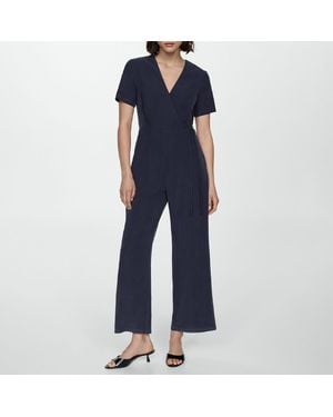 Mango Midnight V-Neck Wrap Jumpsuit - Blue