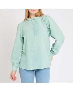 Joules Stripe Melanie Slub Cotton Blouse - Green