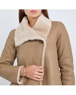 Max and Zac London Sand Shearling Midi Throw On Coat - Brown