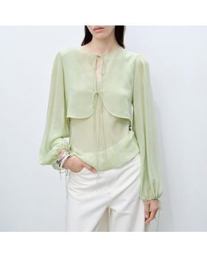 Mango Combined Blouse With Bow Detail - Green