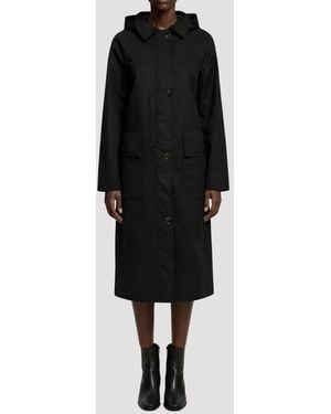 Elle Waxed Cotton Long Coat - Black
