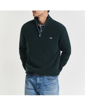 GANT Merino Ribbed Half Zip Jumper - Green