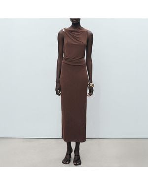Mango Draped Dress With Metallic Detail - Brown