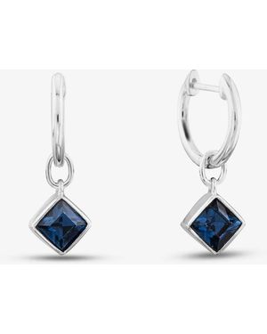T.H.Baker Sterling Crystal Drop Hoop Earrings E6085L - Blue