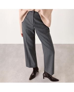 Whistles Isla Pinstripe Wool Blend Trousers - Grey