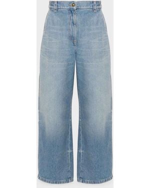 Palm Angels Washed Logo Wide Denim Jeans - Blue