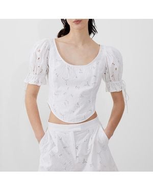 French Connection Puff Sleeve Cotton Top - White