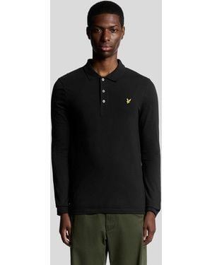 Lyle & Scott Long Sleeve Cotton Polo Shirt - Black