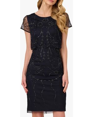 Adrianna Papell Bead Popover Sheath Mini Dress - Blue