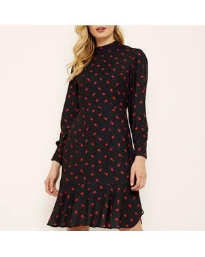 Sosandar Spot Print Fit & Flare Dress - Black