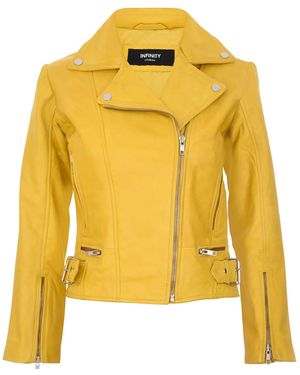 Infinity Leather Leather Biker Jacket-Stockholm - Yellow
