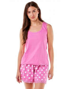 CAMILLE 100% Cotton Plain Sleeveless Top Pyjama - Pink