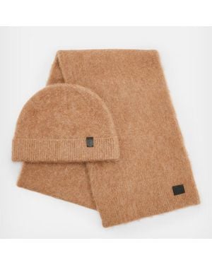 AllSaints Logan Brushed Hat & Scarf Set - Brown