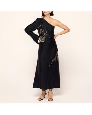 Kitri Vavara Opera Embroidered One Shoulder Maxi Dress - Black