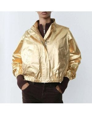 Mango Metallic Denim Bomber Jacket