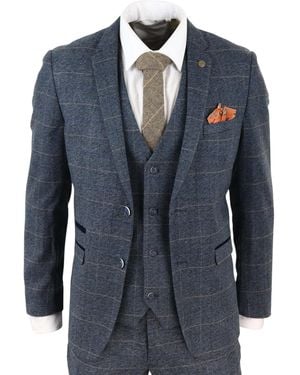 Infinity Leather 3 Piece Tweed Check Vintage Suit - Blue