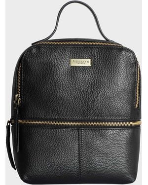 Assots London 'ella' Black Pebble Grain Mini Real Leather Backpack For Women