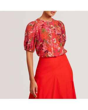 Ted Baker Hahtie Blossom Printed Puff Sleeve Top - Red