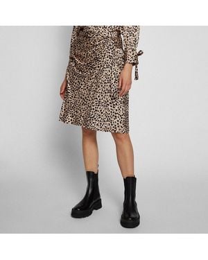 BOSS C_Vedina Animal Print Ruched Skirt - Brown