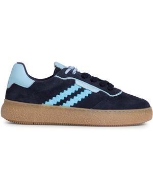 Tamaris Leather Fashion Stripe Lace Up Trainers - Blue