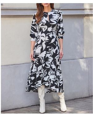 Sosandar Floral Print Keyhole Detail Jersey Midi Dress - Black