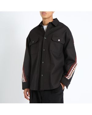 Emporio Armani Embroidered Stripe Cotton Blend Jacket - Black