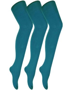 Sock Snob 3 Pair Ladies Coloured Opaque 80 Denier Plain Block Colour Tights - Blue