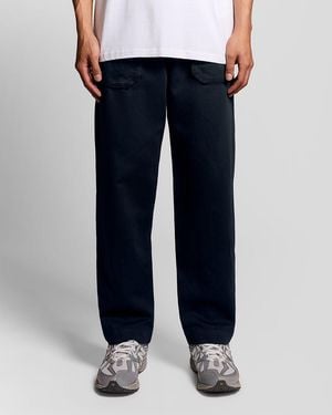 Lyle & Scott Straight Leg Linen Blend Trousers - Blue