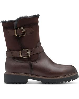 Tamaris Winter Mocca Leather Buckle Zip Biker Ankle Boots - Brown