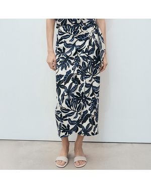 Mango Multi Linen Skirt With Knot Detail - Blue