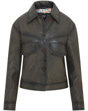Infinity Leather Vintage Classic Lamb Leather Collared Biker Jacket - Grey