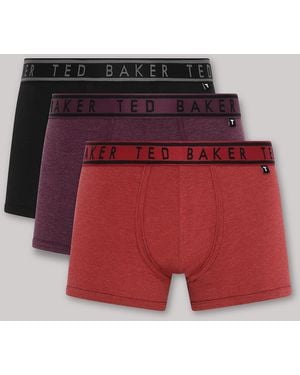 Ted Baker Burgundy 3-Pack Cotton Trunks - Red