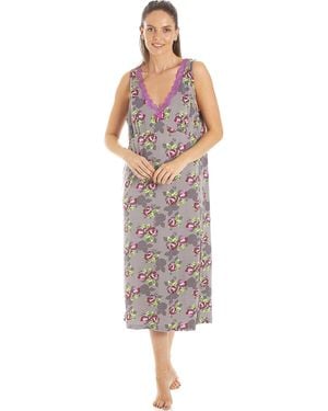 CAMILLE Floral Print Spandex Knee Length Chemise - Grey